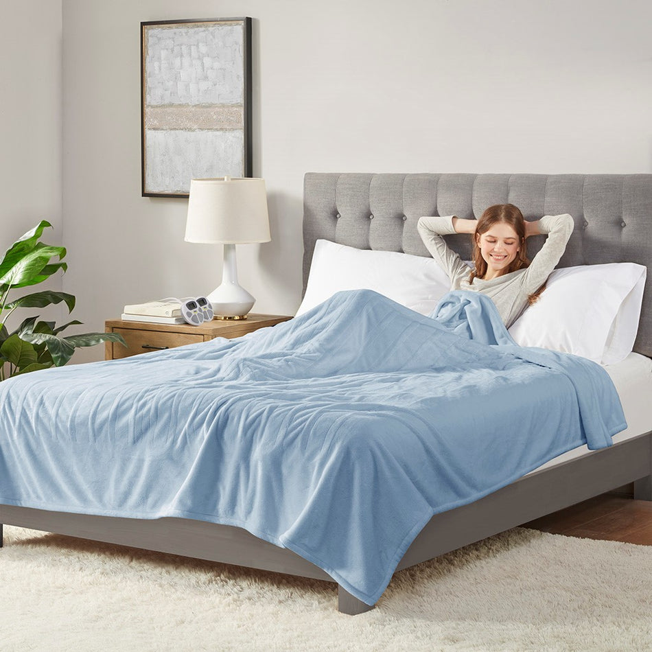 Plush Heated Blanket - Light Blue - Full Size