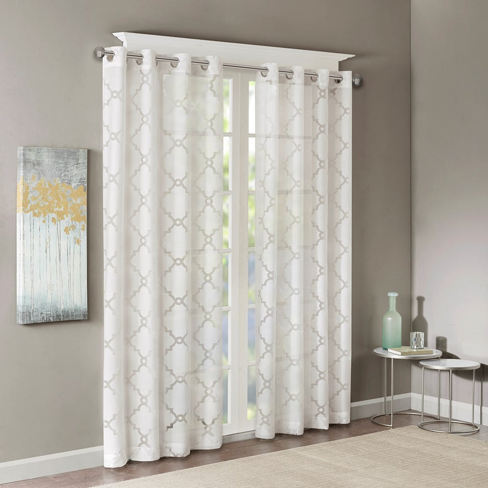 Madison Park Eden Fretwork Burnout Sheer Panel - White - 50x63"