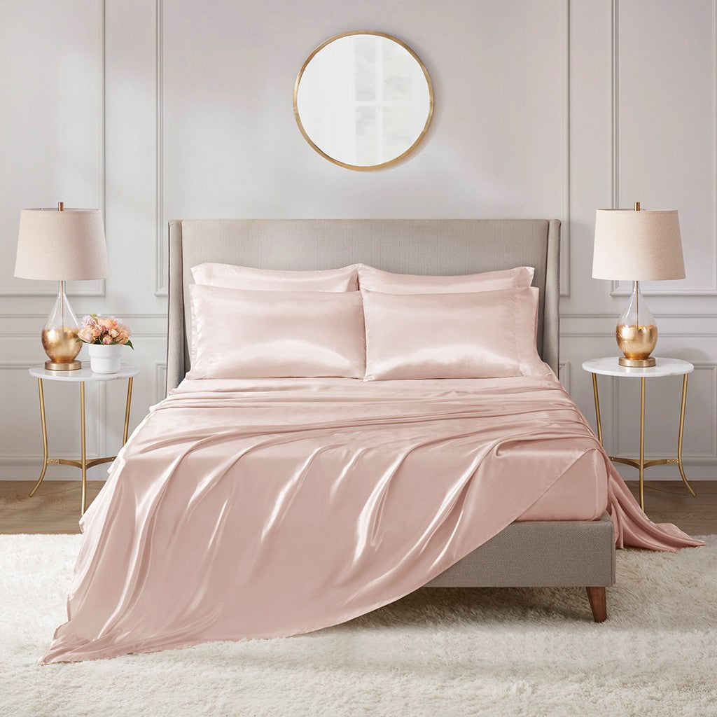 Madison Park Essentials Satin Luxury 6 PC Sheet Set - Blush - King Size