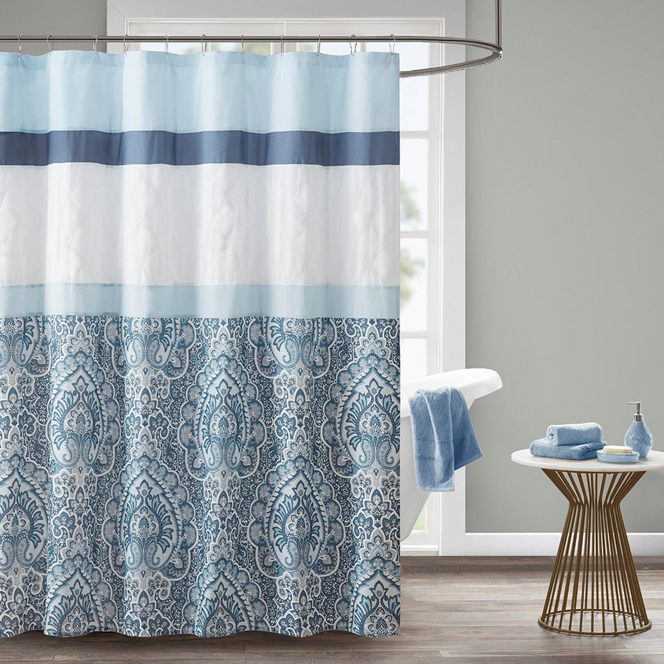 510 Design Shawnee Printed and Embroidered Shower Curtain - Blue - 72x72"