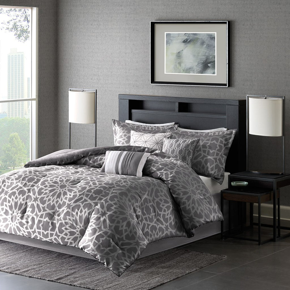 Madison Park Carlow 7 Piece Comforter Set - Grey - Cal King Size