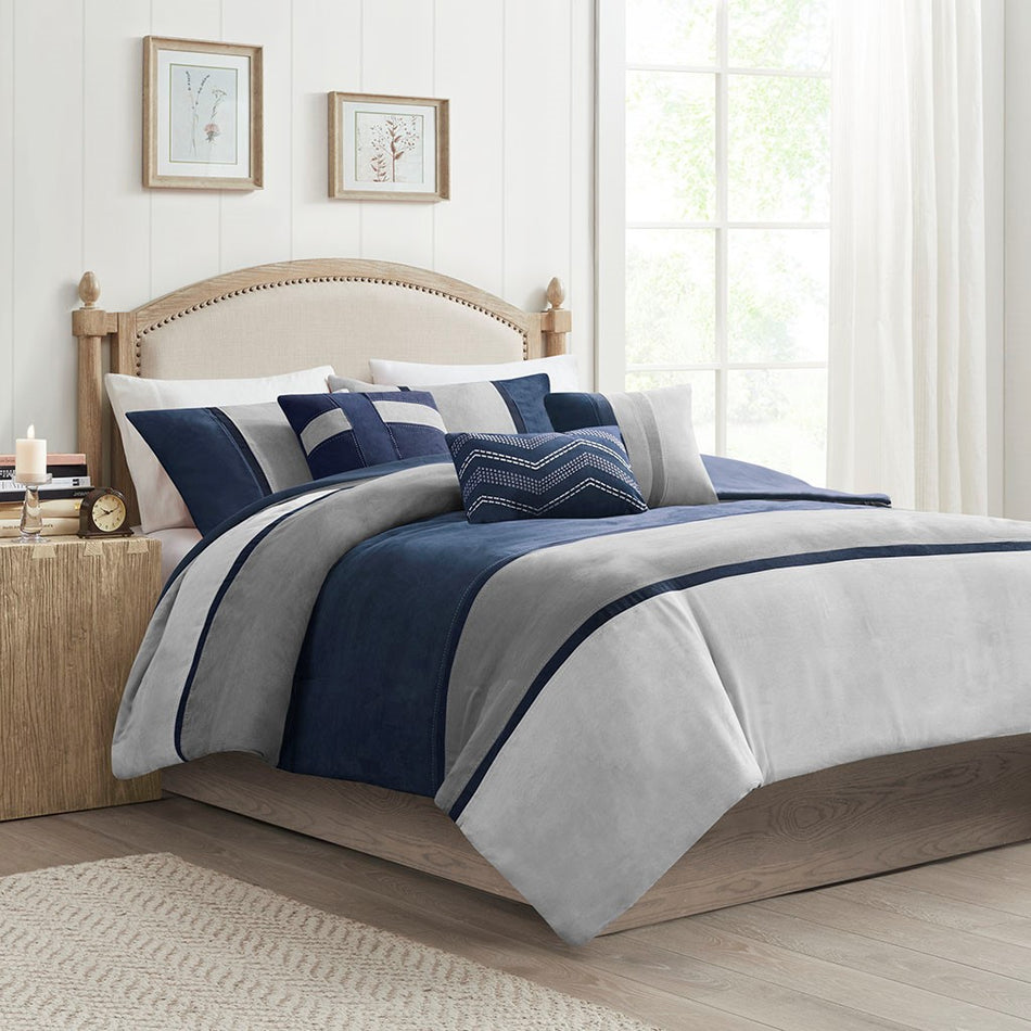 Palisades 6 Piece Faux Suede Duvet Set - Blue - Full Size / Queen Size