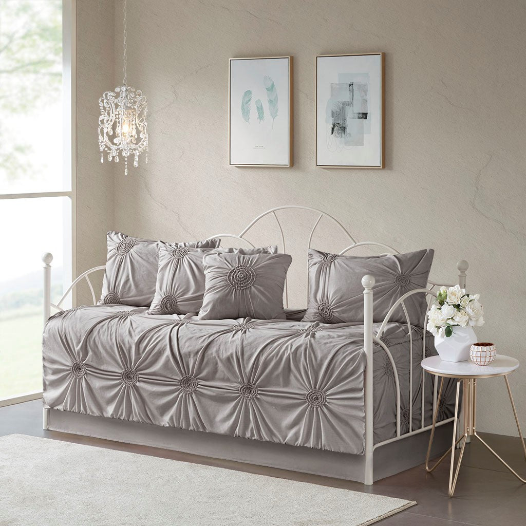 Madison Park Leila 6 Piece Reversible Daybed Cover Set - Dark Gray - Daybed Size - 39" x 75"