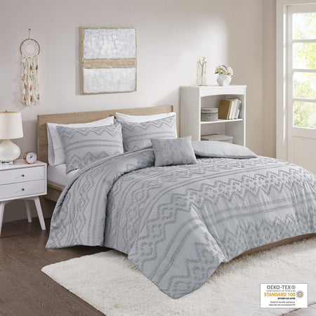 Intelligent Design Annie Solid Clipped Jacquard Duvet Cover Set - Grey - Twin Size / Twin XL Size
