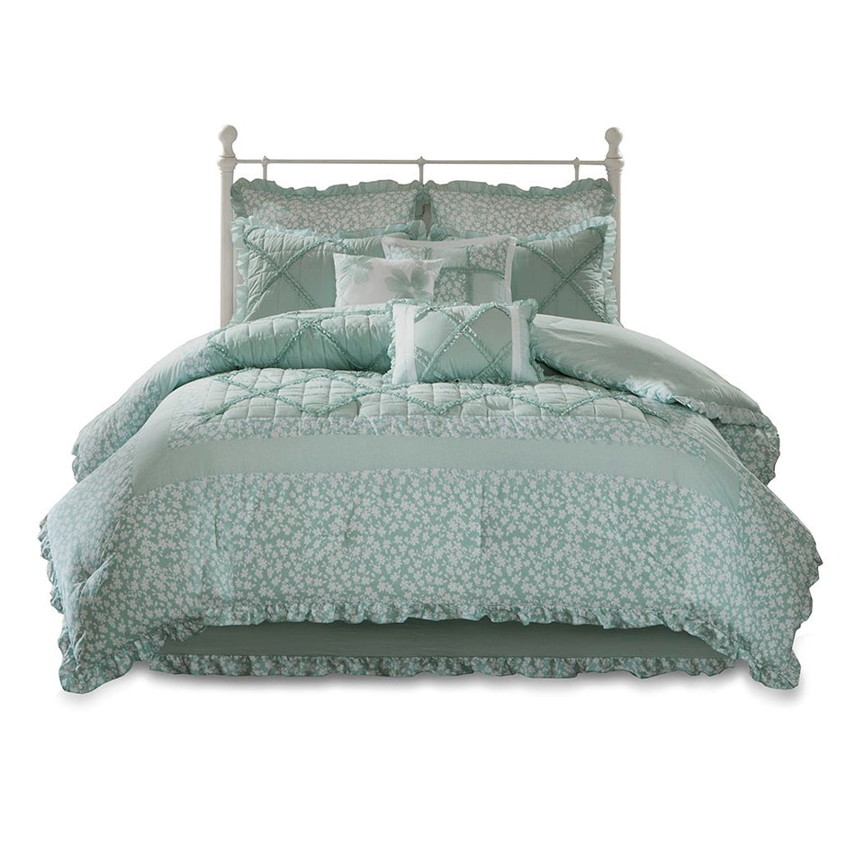 Mindy 9 Piece Cotton Percale Comforter Set - Seafoam - Cal King Size