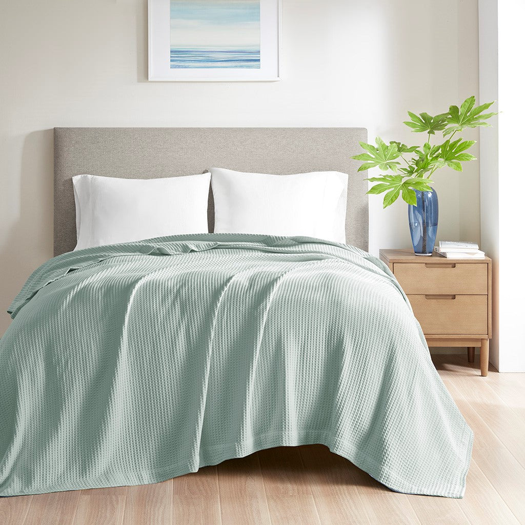 Beautyrest Waffle Weave Cotton Blanket - Aqua - Twin Size