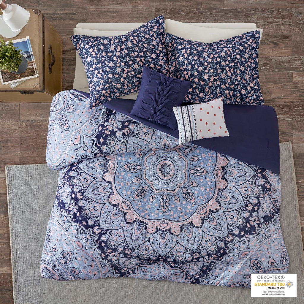 Intelligent Design Odette Boho Comforter Set - Blue - Full Size / Queen Size