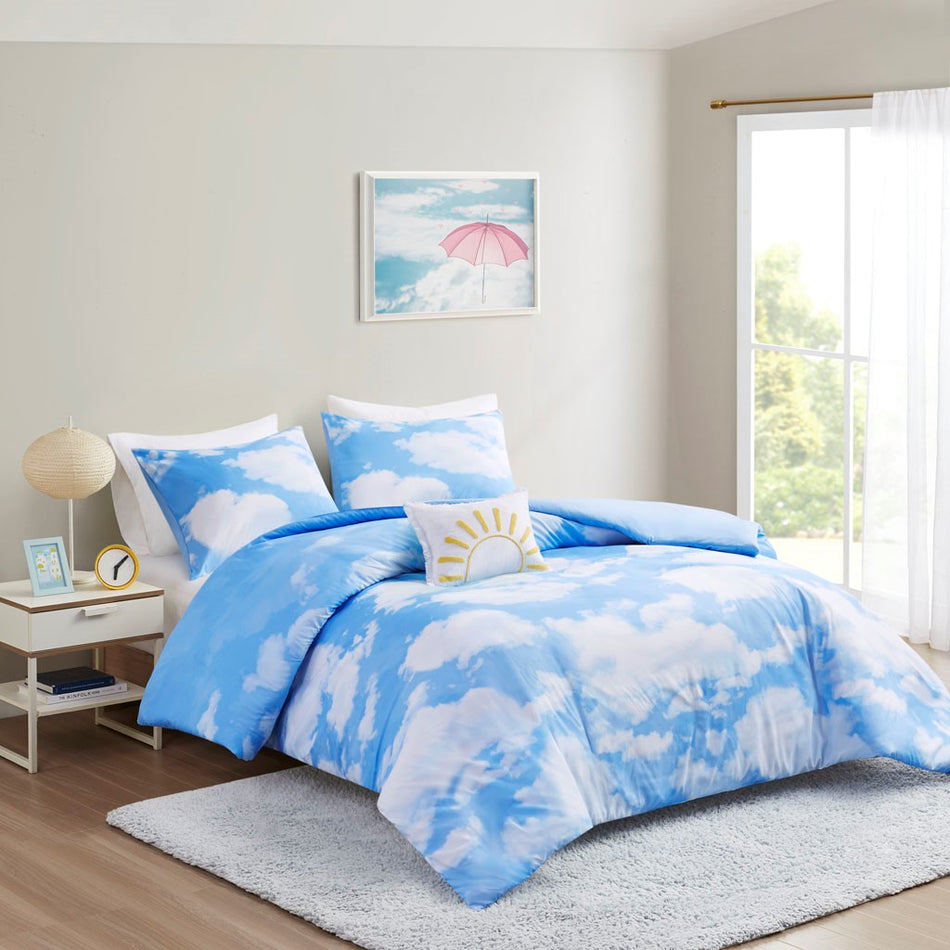 Intelligent Design Aira Cloud Printed Duvet Cover Set - Blue - Full Size / Queen Size