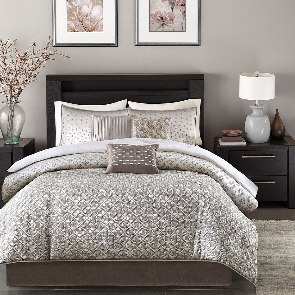 Biloxi 7 Piece Comforter Set - Silver - Queen Size