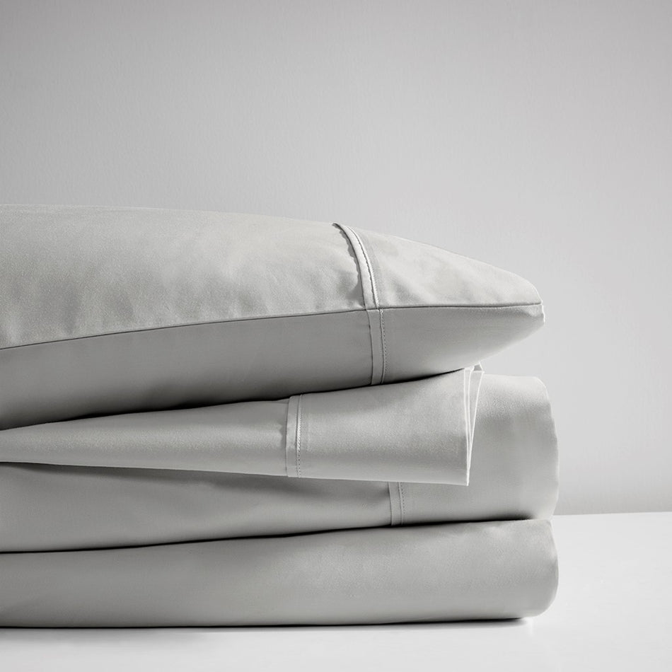 400 Thread Count Wrinkle Resistant Cotton Sateen Sheet Set - Grey - King Size