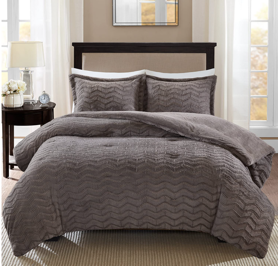 Sloan Plush Down Alternative Comforter Mini Set - Grey - King Size / Cal King Size